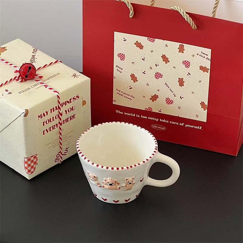 结婚礼伴手礼物礼物包装爱心浮雕小熊陶瓷杯咖啡水杯伴手礼物礼盒