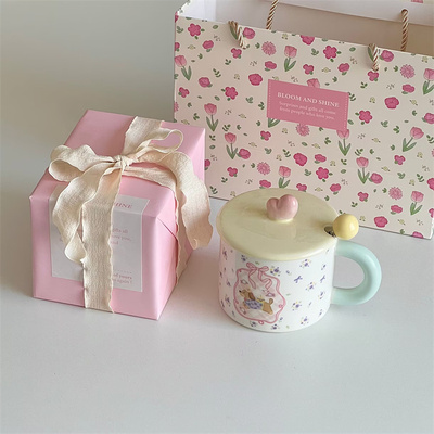 萌宠带盖陶瓷水杯咖啡杯伴手礼盒