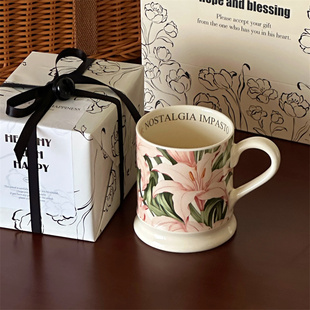 法式复古花园油画感马克杯古典花卉咖啡杯雅致小众礼物陶瓷水杯子