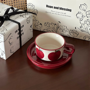 芬兰复古手绘苹果香蕉中古陶瓷咖啡杯碟下午茶杯拿铁拉花杯早餐杯