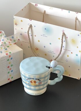 送女生生日礼物奶fufu卡通带盖勺翅膀柄陶瓷杯卡通水杯子伴手礼盒