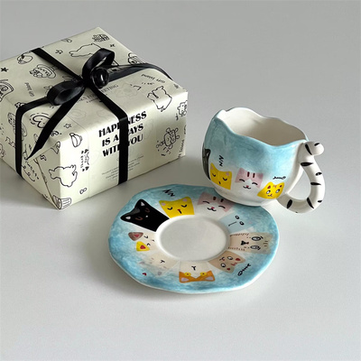 卡通猫咪陶瓷杯碟咖啡杯伴手礼盒