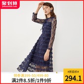 长款 打底蕾丝仙女蛋糕连衣裙女 过膝长袖 依维妮2019秋装 IVENI 新款