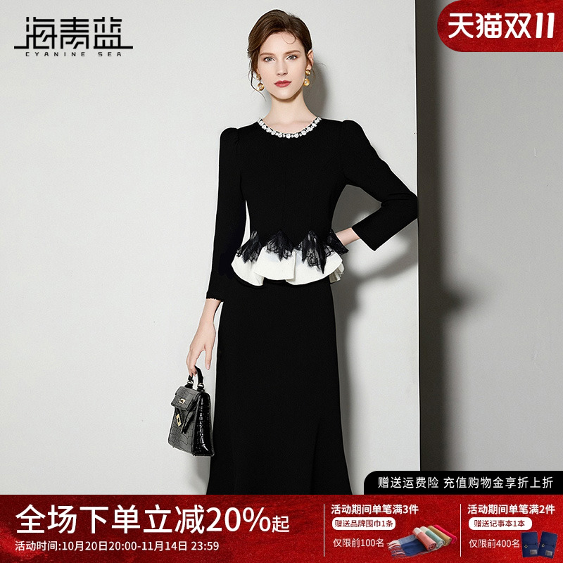 海青蓝裙子秋季连衣裙