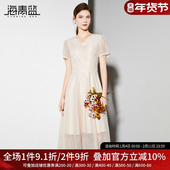 海青蓝气质优雅连衣裙女夏季 2025新款 小个子收腰显瘦V领网纱裙子