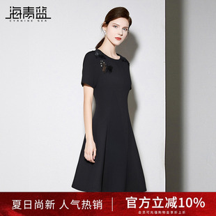 气质海边度假中长裙 海青蓝 连衣裙夏女2025新款 女装 高级纯色时尚