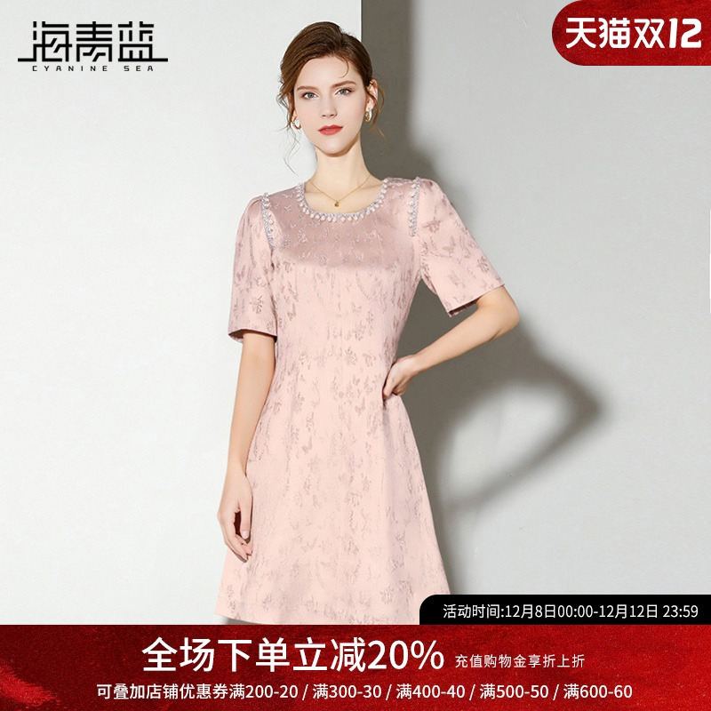 海青蓝女士提花连衣裙