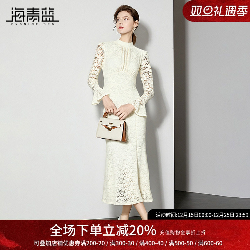 海青蓝连衣裙秋冬裙子