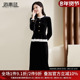 海青蓝赫本风黑色金丝绒连衣裙女秋冬新款 法式 洋气减龄假两件裙子