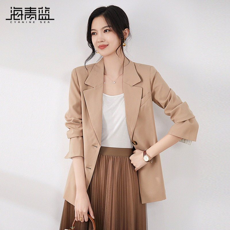海青蓝通勤小西装女2023新款秋季女装时尚百搭款气质正装西服外套