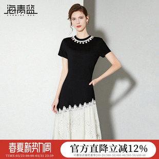 轻熟小众不撞款 海青蓝 女装 连衣裙夏女2026新款 裙子 蕾丝拼接短袖