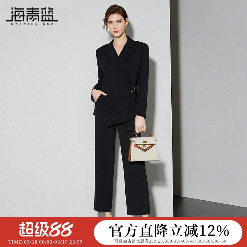 海青蓝 开春穿搭套装2026年新款高级感西装短外套女装裤子两件套