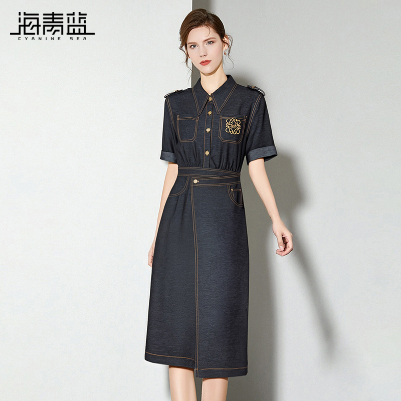 海青蓝高级牛仔连衣裙