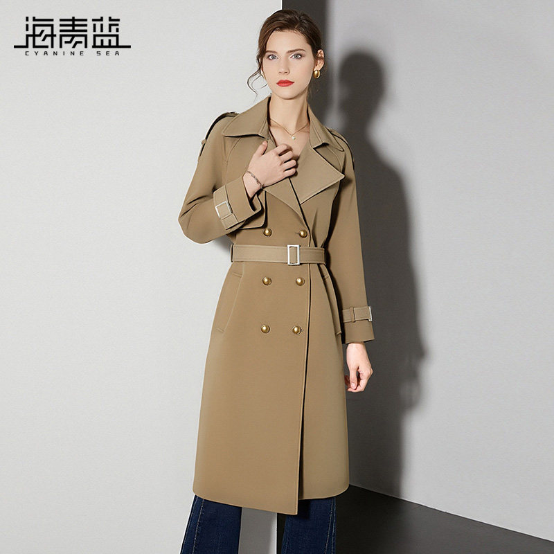 海青蓝 秋冬风衣女款2026年新款翻领高级小个子中长款大衣外套