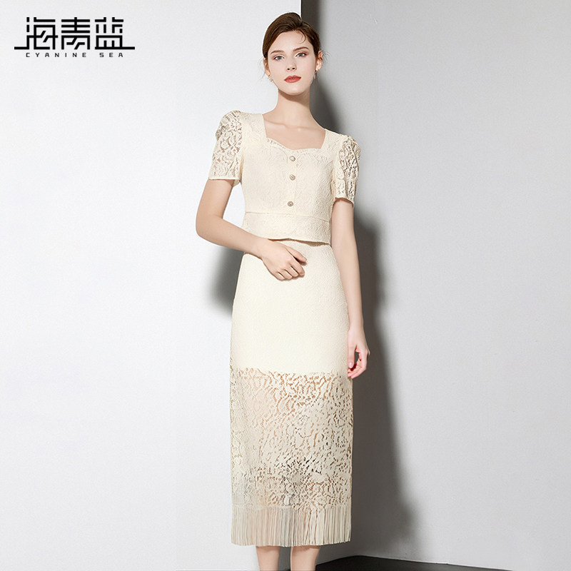 海青蓝 短袖套装女2025新款女装高级时尚休闲半身裙夏日两件套