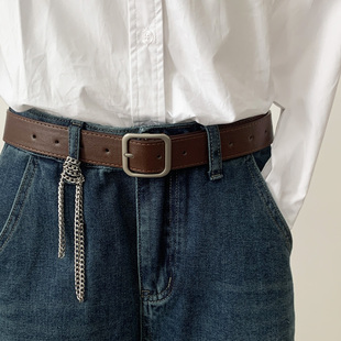 简约百搭BF港风宽皮带年轻人学生银扣牛仔裤 饰腰带男女通用潮搭 装