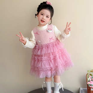 女童连衣裙套装冬春装2026新款洋气网纱裙子宝宝礼服加绒公主裙