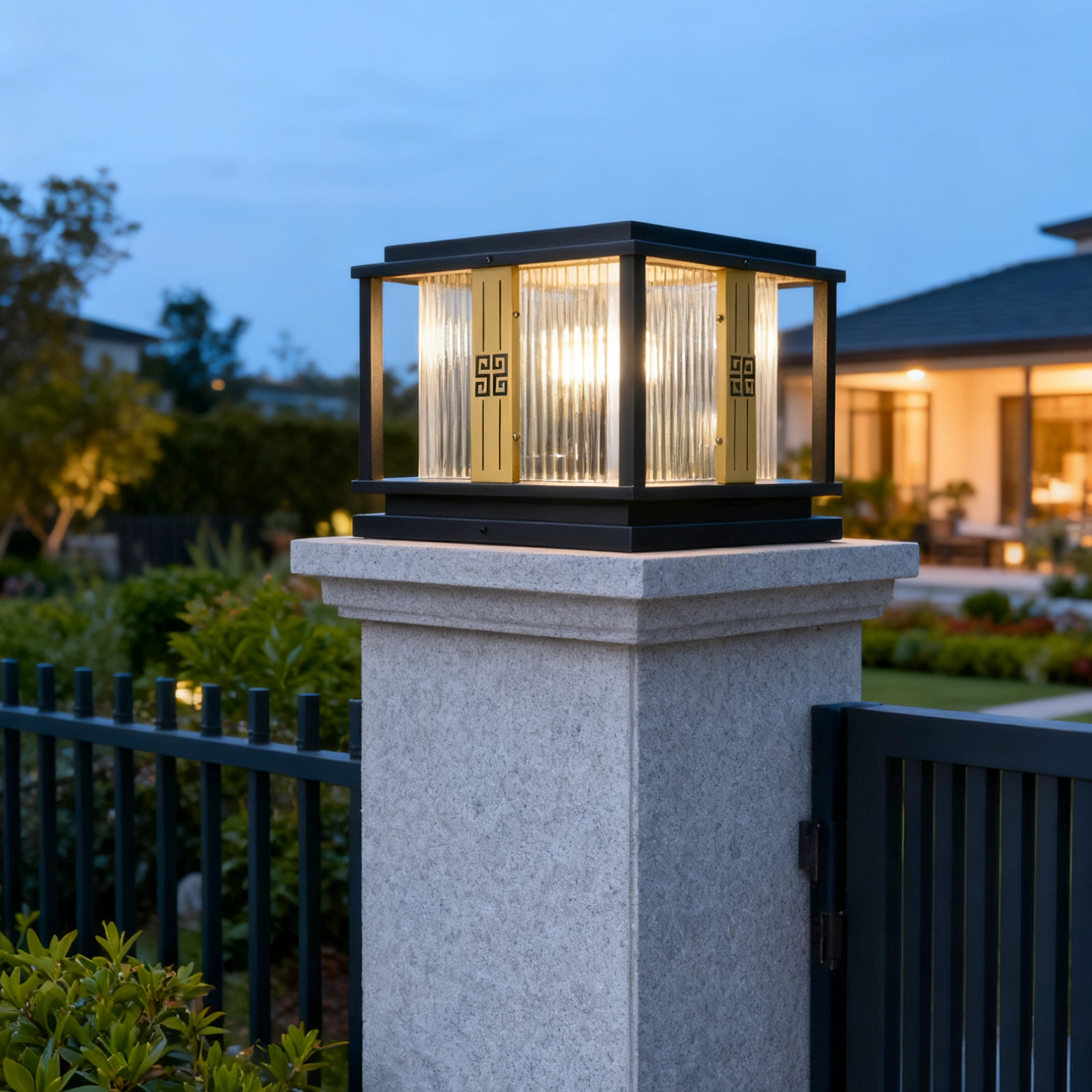 新中式太阳能不锈钢柱头灯