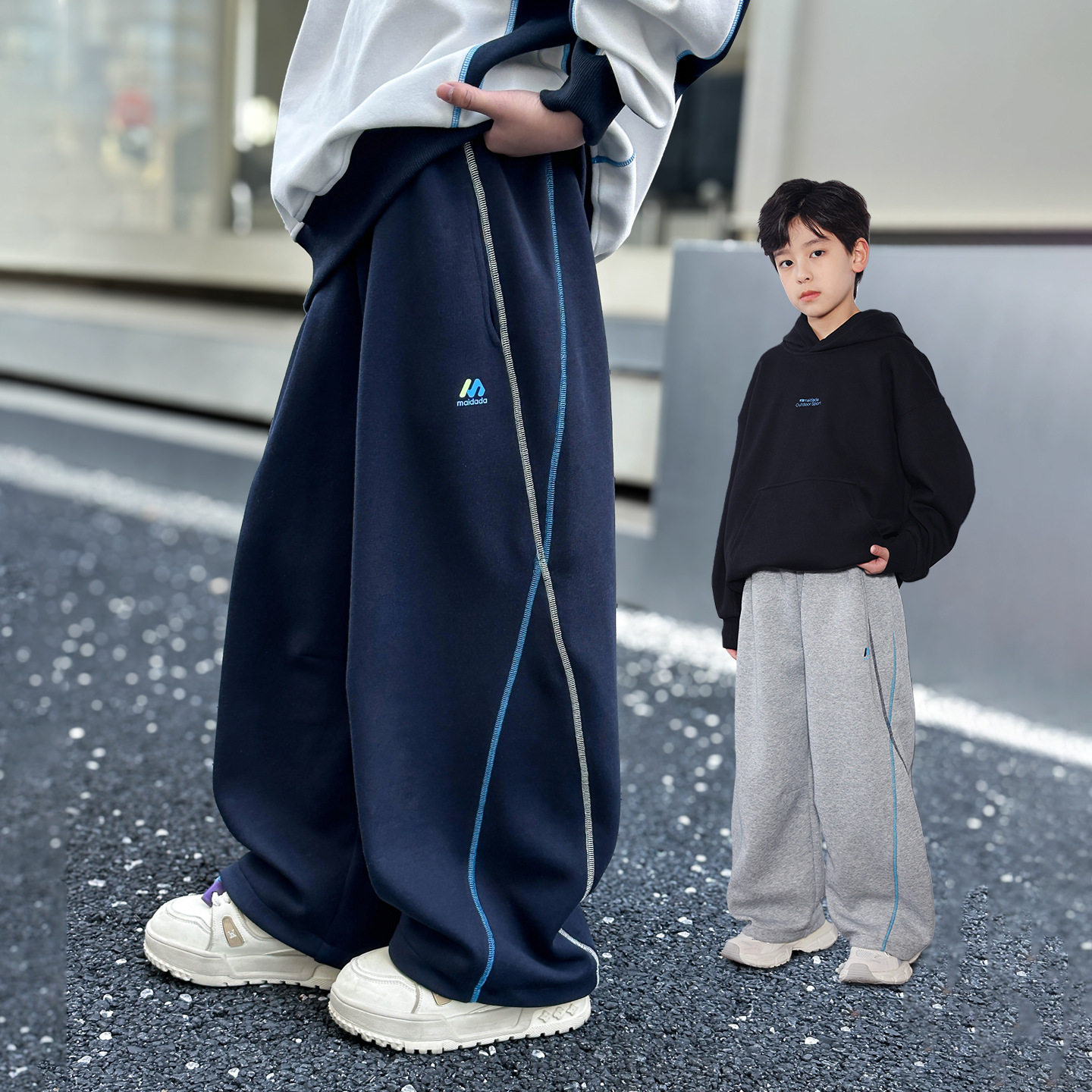 2026春季新款明缝线男童直筒卫裤 儿童春装裤子中大童针织运动裤