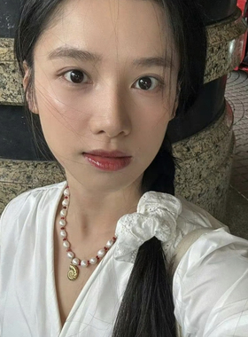 张婧仪同款串珠不规则巴洛克天然淡水珍珠贝壳玉石海螺锁骨项链女