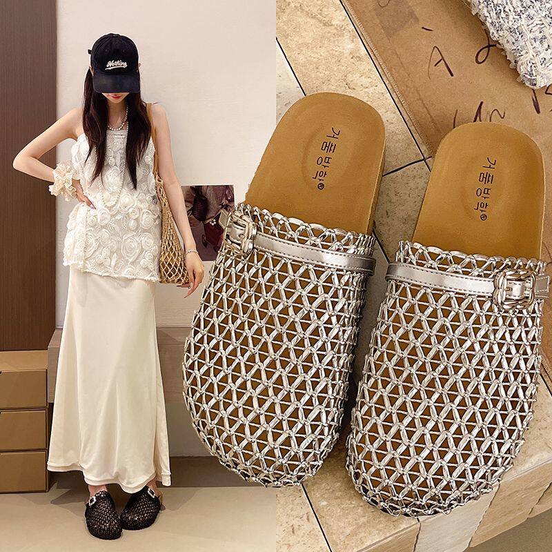 厚底勃肯包头半拖鞋女夏季外穿2026新款女鞋子网面透气配裙子凉拖