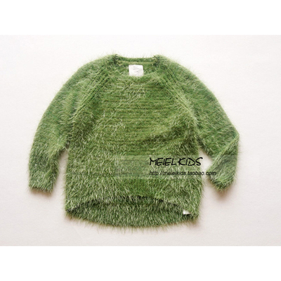 女孩春秋装绿色甜美范马海毛毛衣