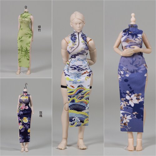 现货 1/12女兵人机娘娃衣花色旗袍可动人偶服装配件 12寸素体衣服