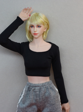 1比6兵人衣服女齐腰T恤长袖方领12寸tbl包胶女素体人偶服装模型配