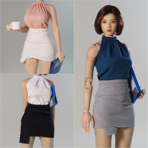 现货 DMTOYS 1/6兵人女衣服挂脖包臀裙秘书套装 可动人偶模型娃衣
