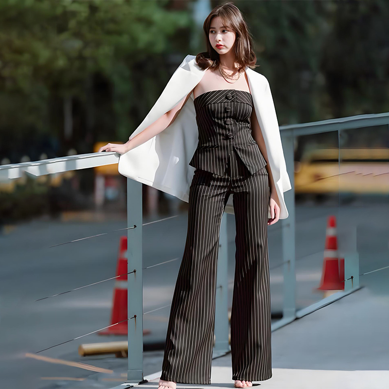 黑色抹胸无袖西装两件套名媛礼服