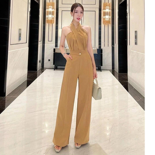 泰国潮牌女2026春夏名媛气质小众设计感轻奢高级感挂脖礼服连体裤