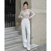 泰国潮牌女夏独特名媛高端气质女神范高级感白色蕾丝显高长裤 套装