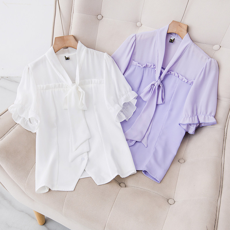 伊自尚2023年新款女装大码胖mm夏季时尚上衣百搭显瘦v领雪纺衫女