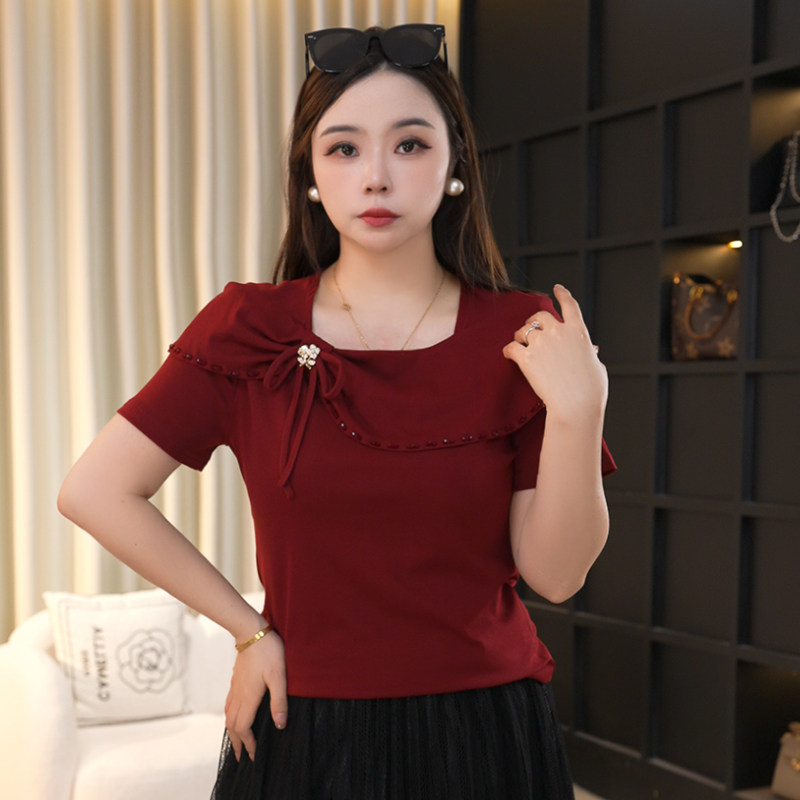 2026春季蝴蝶结大码女装设计感上衣翻领T恤14233