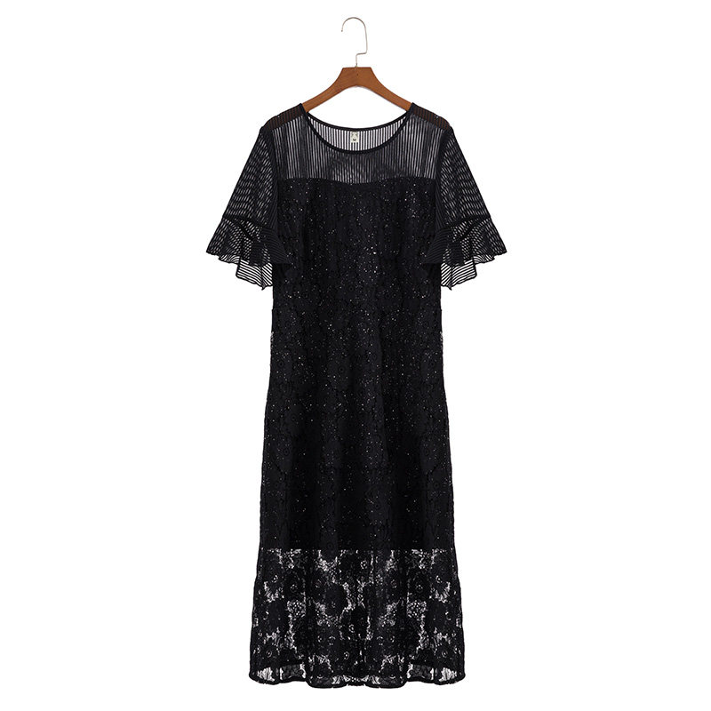 伊自尚胖mm夏装2020年新款女装胖妹妹大码连衣裙子显瘦遮肉蕾丝裙