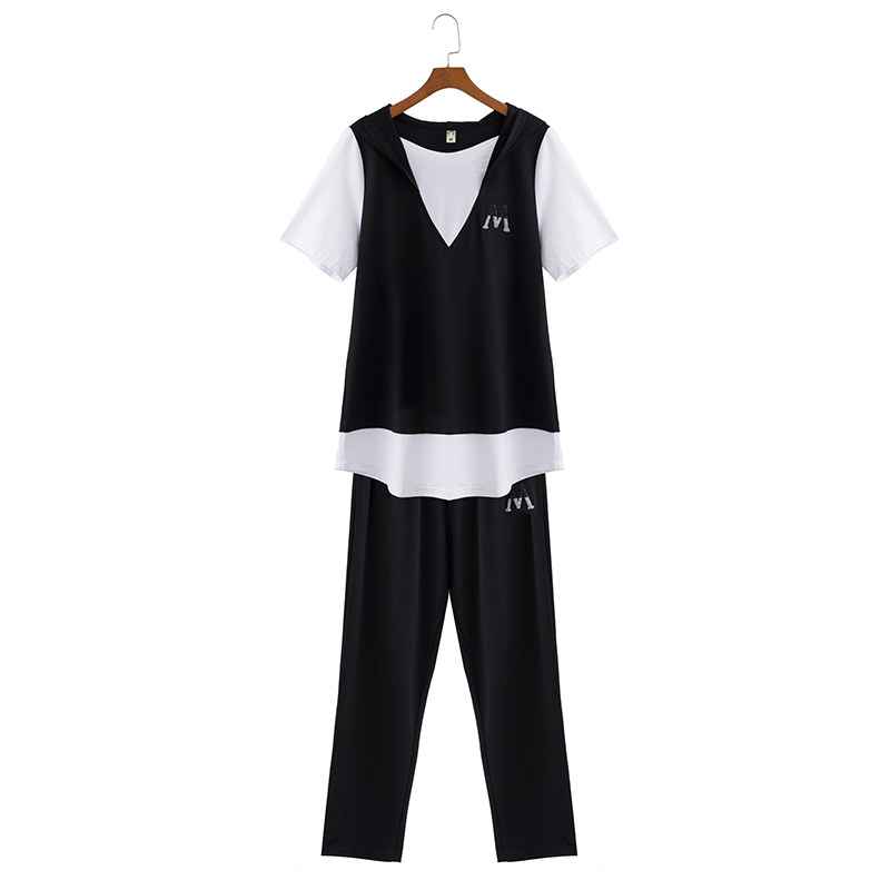 伊自尚大码女装2020年新款胖妹妹显瘦套装减龄洋气遮肚子两件套夏