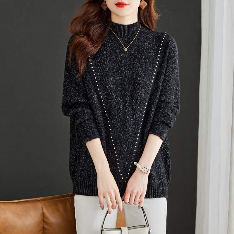 2024春季新款大码装毛衣女韩版慵懒风上衣胖mm气质宽松显瘦针织衫