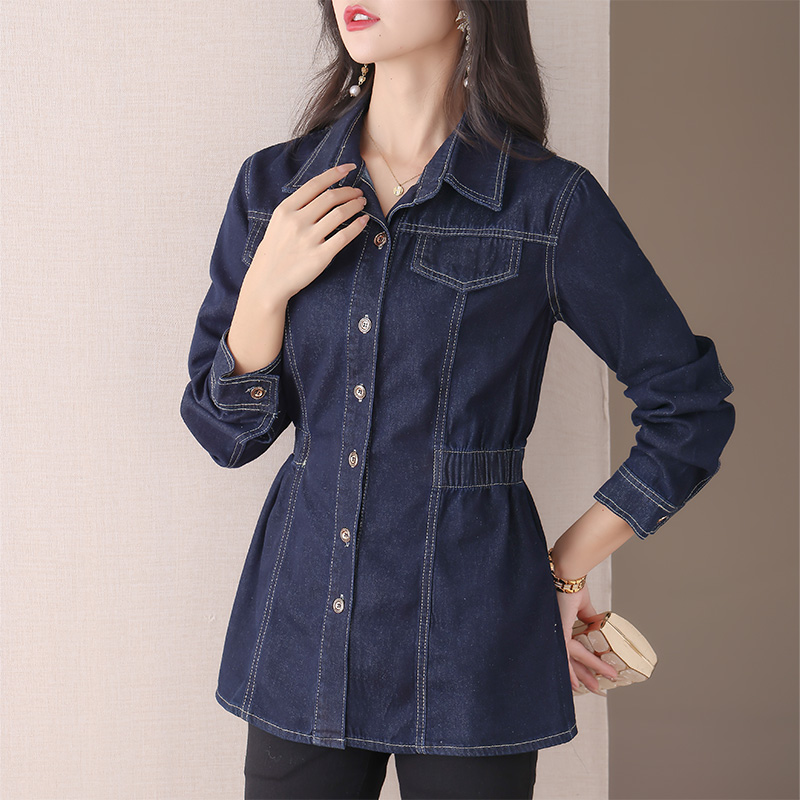 2024年春季新款牛仔衬衫大码装宽松胖mm外套显瘦遮肉收腰a字上衣