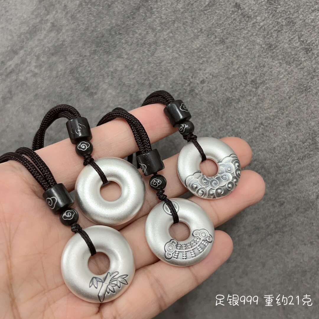 足银999纯银吊坠古法挂件实心平安扣做旧复古国潮男女项饰银吊坠