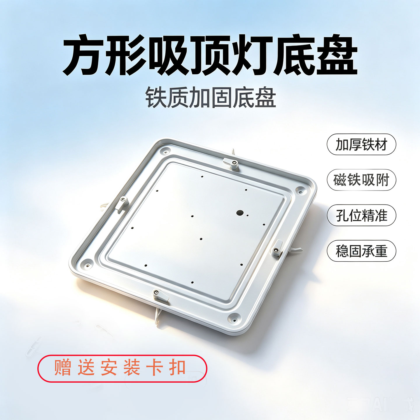 841正方长方形吸顶灯铁底盘灯盘铁盘卡扣式磁铁吸附四方盘