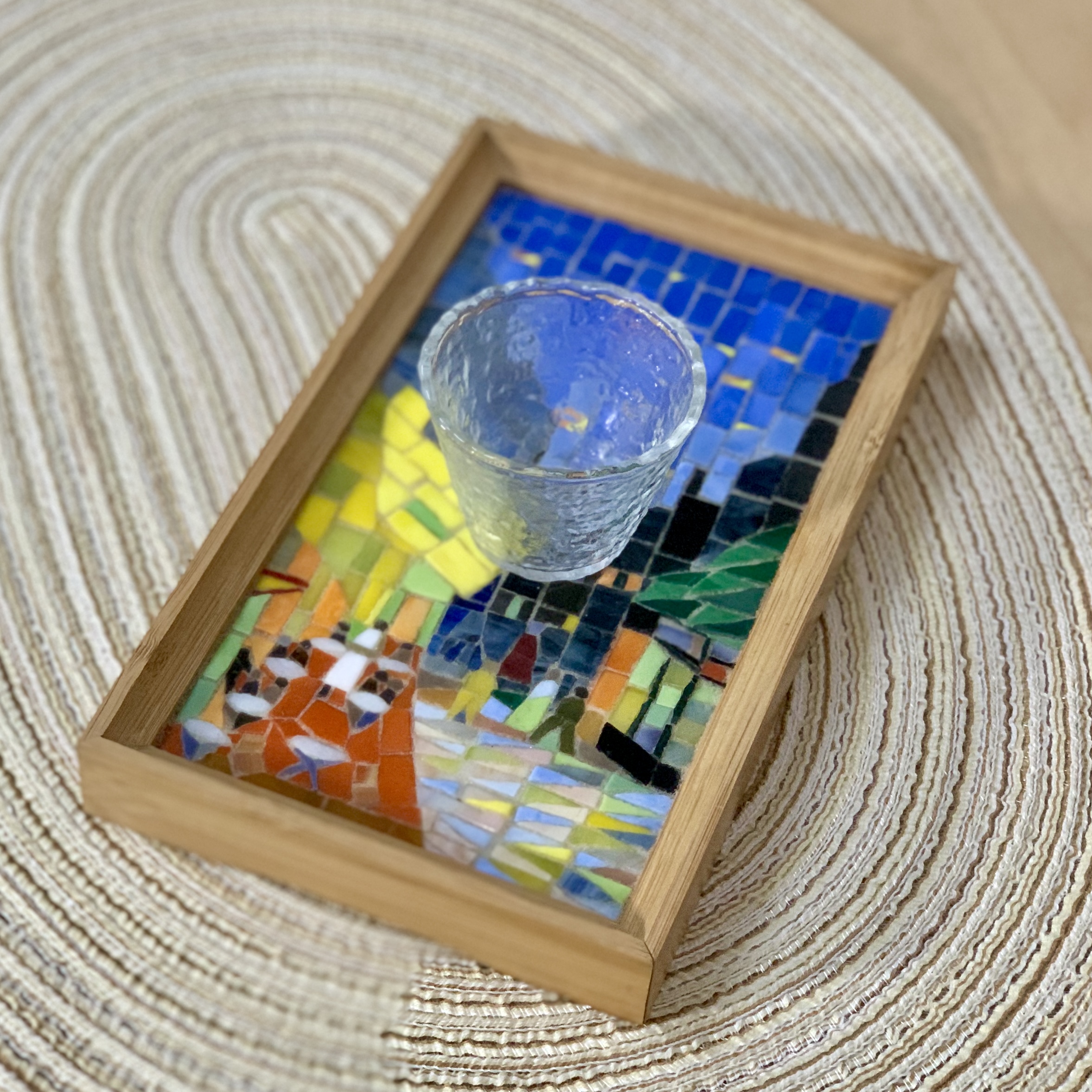 玥森活|梵高星空下的咖啡馆 小茶盘咖啡盘钥匙盘 马赛克名画定制