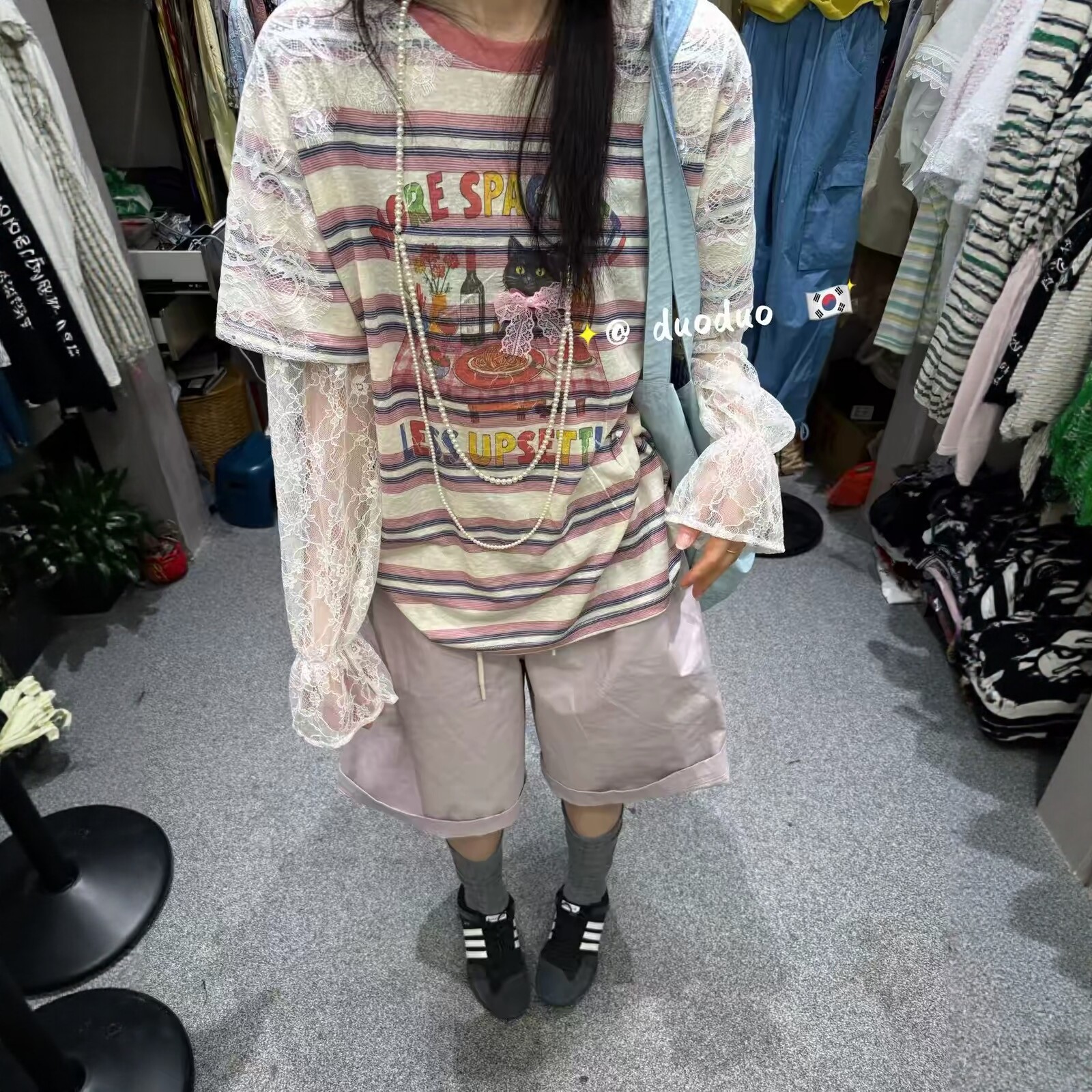 甜美可爱风蕾丝拼接假两件T恤女