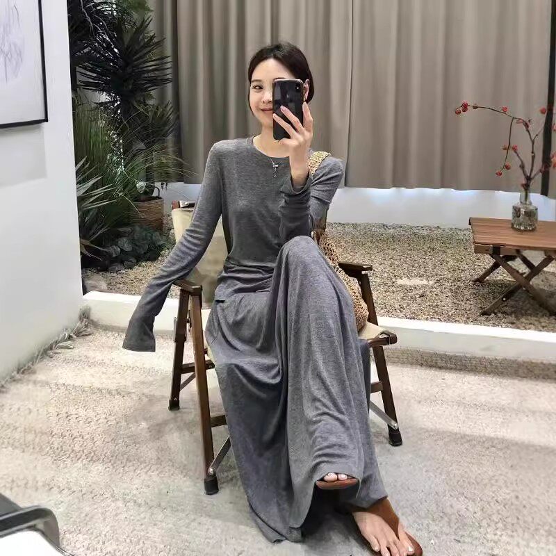 两件套天丝百褶打底衫半身裙