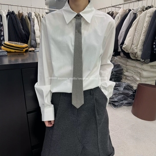 衬衫 宽松翻领领带设计感宽松显瘦长袖 百搭上衣 新款 欧洲站2026春装