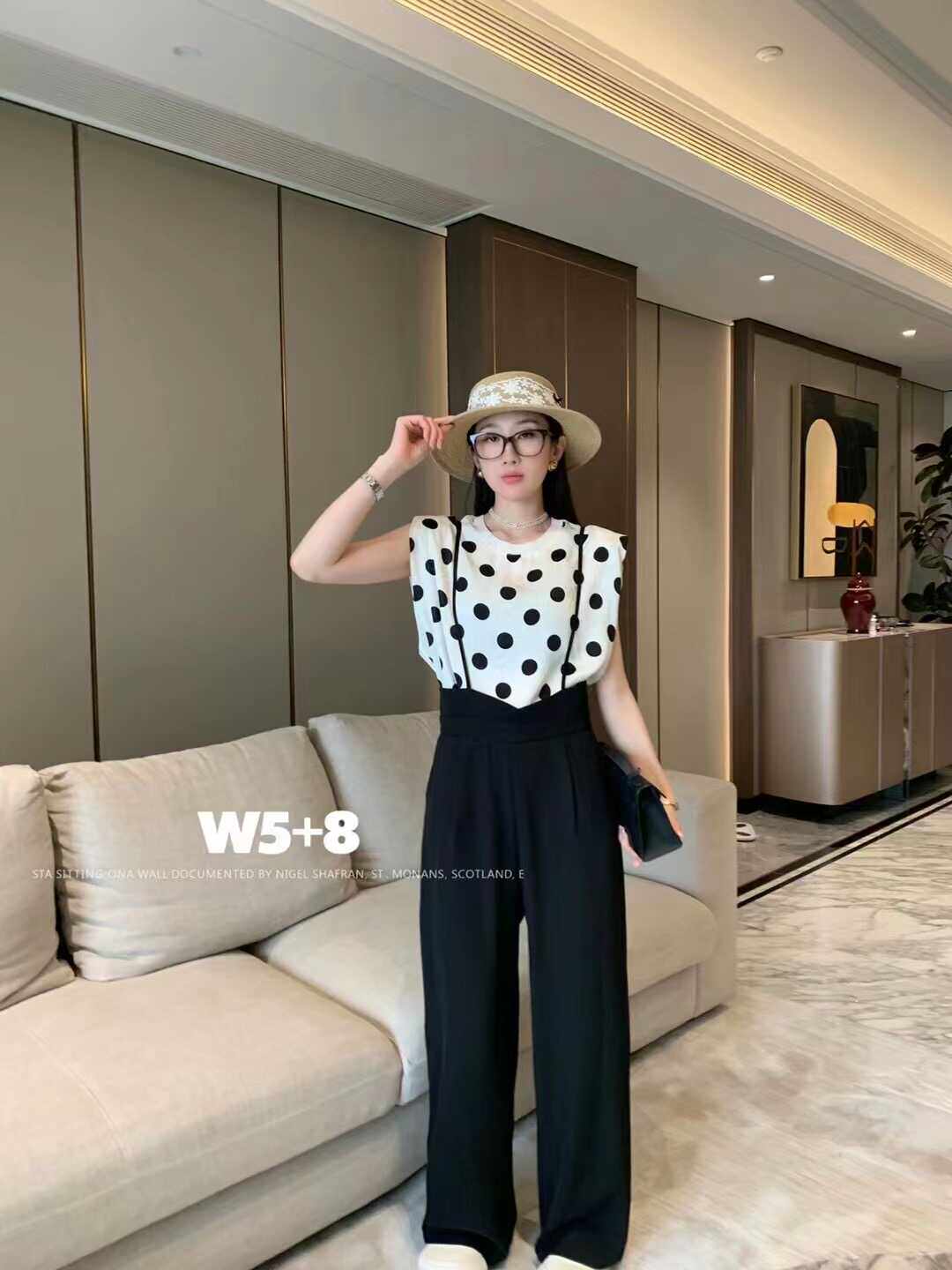 背带裤夏两件套波点T恤时尚