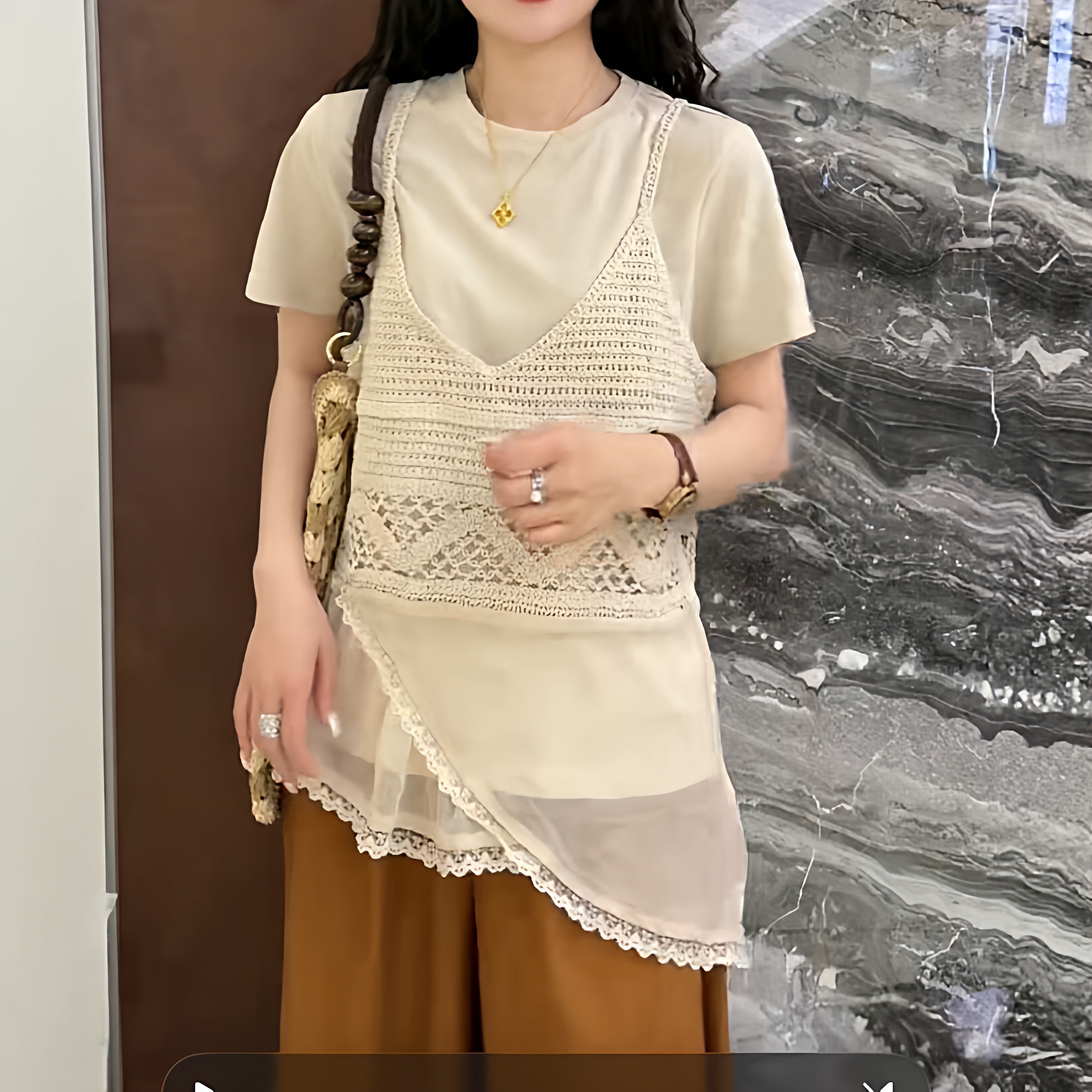 韩系短袖T恤不规则吊带两件套女