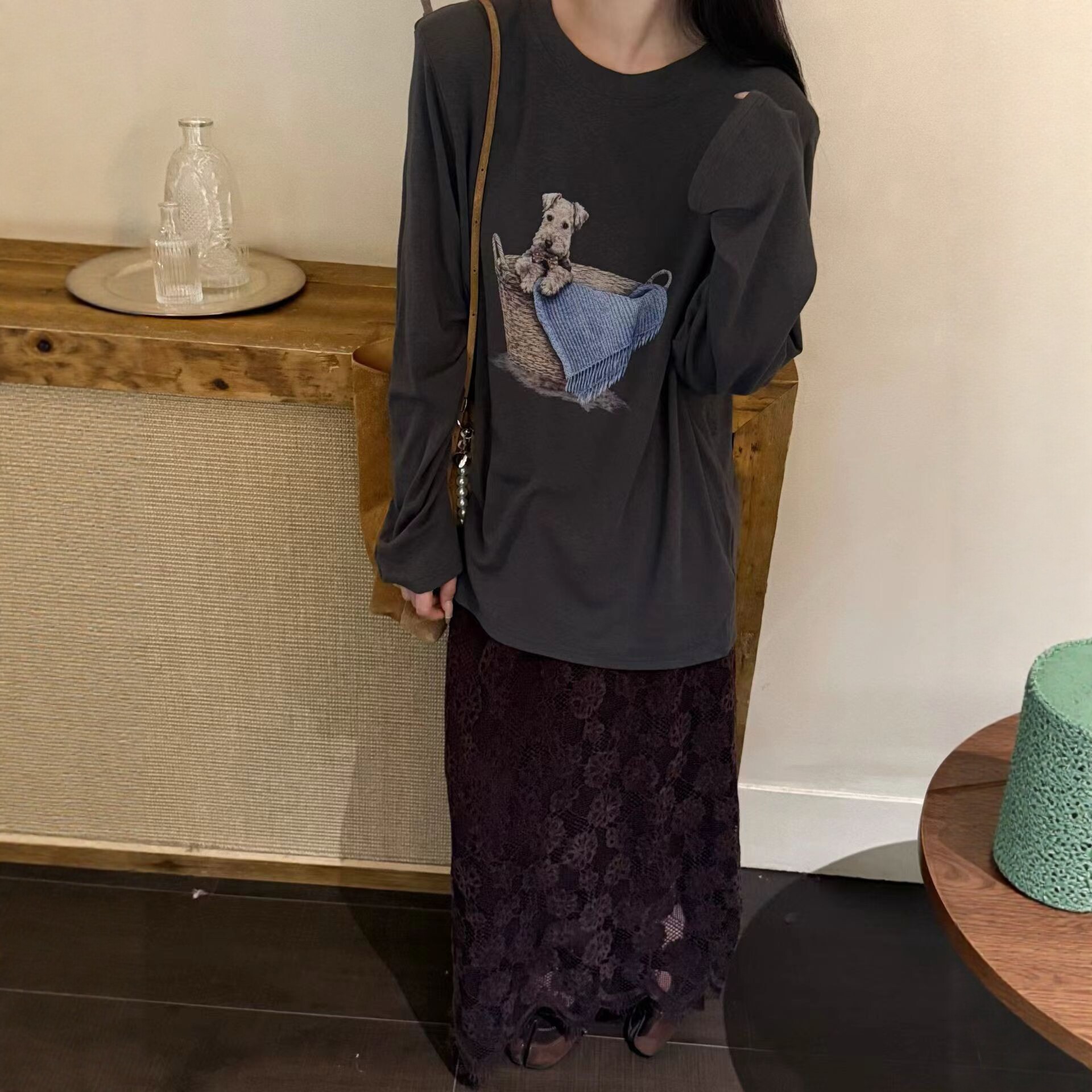 欧货卡通狗狗印花宽松百搭T恤女