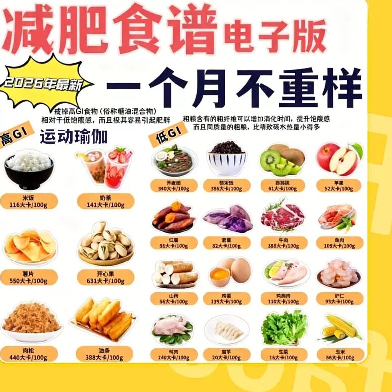 减肥食谱一日三餐减脂餐瘦身计划科学方案健康指导运动瑜伽配餐