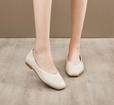 适航奶奶鞋真皮方头平底防滑单鞋一脚蹬鞋女软底老人皮鞋妈妈鞋子