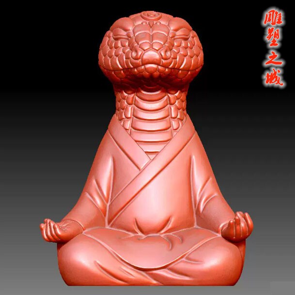 圆雕图三维图STL雕刻素材3D打印立体图精雕 8941新年打坐蛇
